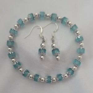 Teal and Silver Beaded Bracelet Set
